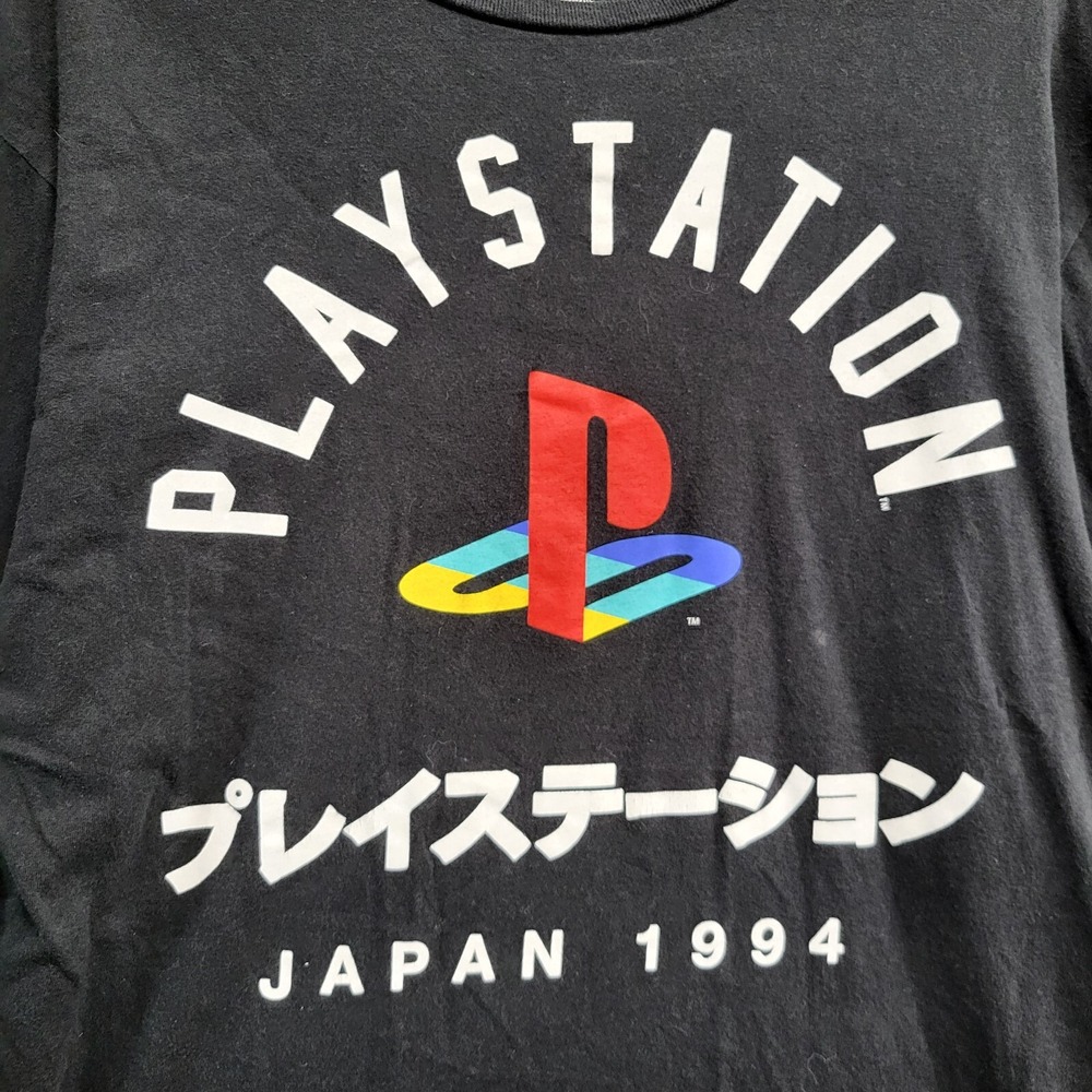 Playstation Women Top Shirt Large Black Graphic Print Slim Fit Crew Neck READ - Picture 3 of 9